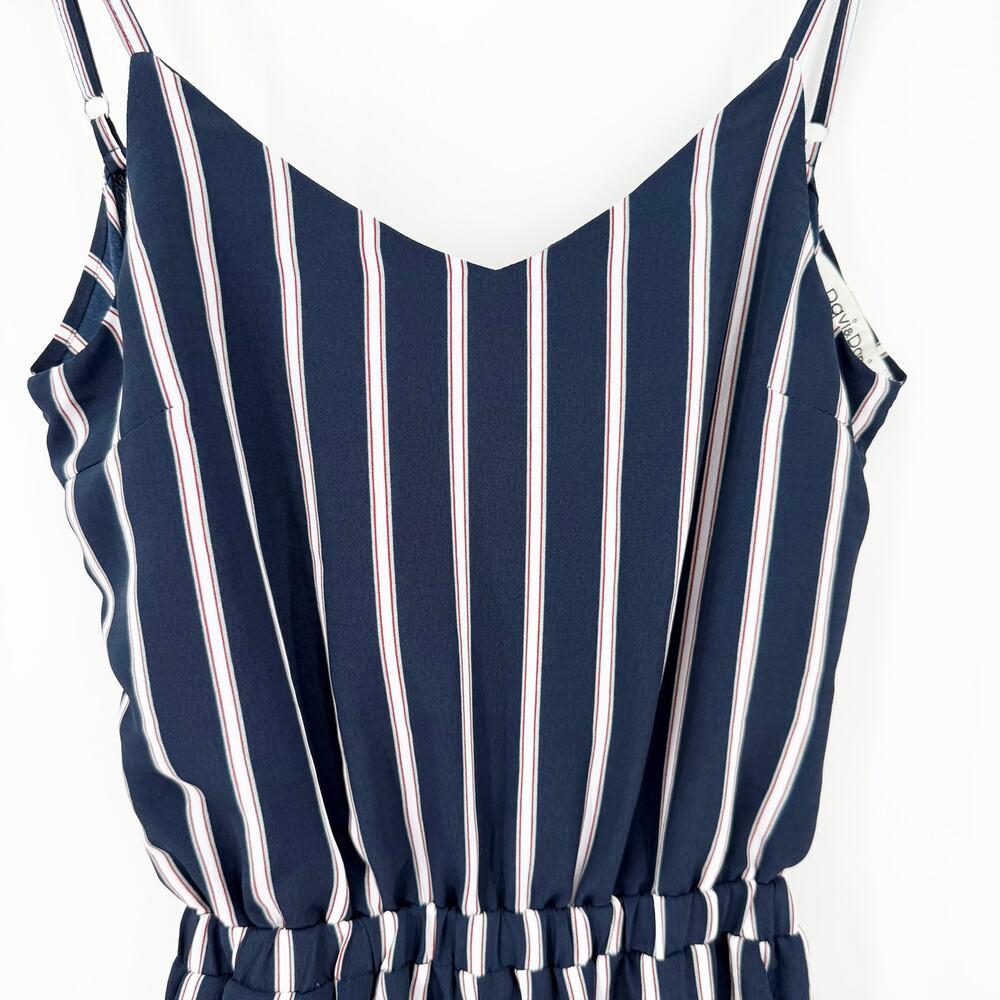 Davi & Dani Navy Striped Wide Leg Jumpsuit Open Back Tie Women Small - Picture 2 of 9